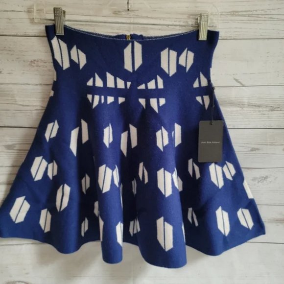 NWT JOA Anthropologie Loa Angeles Knit 525 Blue and White Fit & Flare Skirt S - Picture 3 of 8